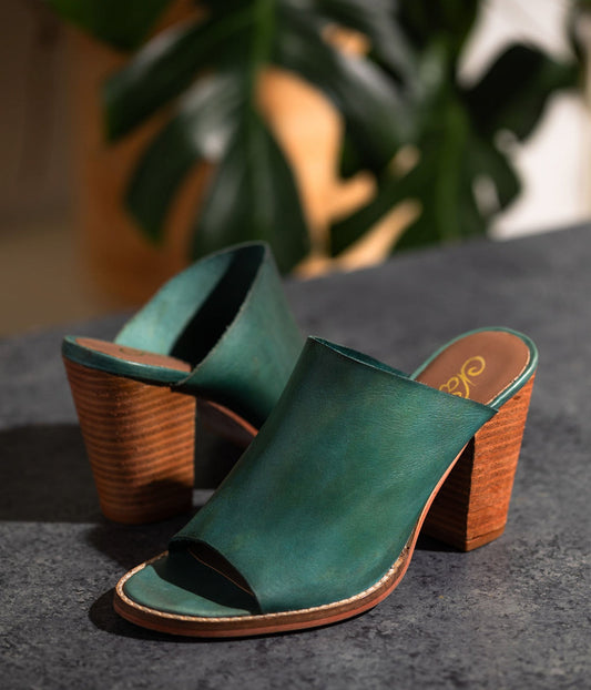 Hallie Teal Heeled Sandal Leather Upper Padded Footbed Naughty Monkey