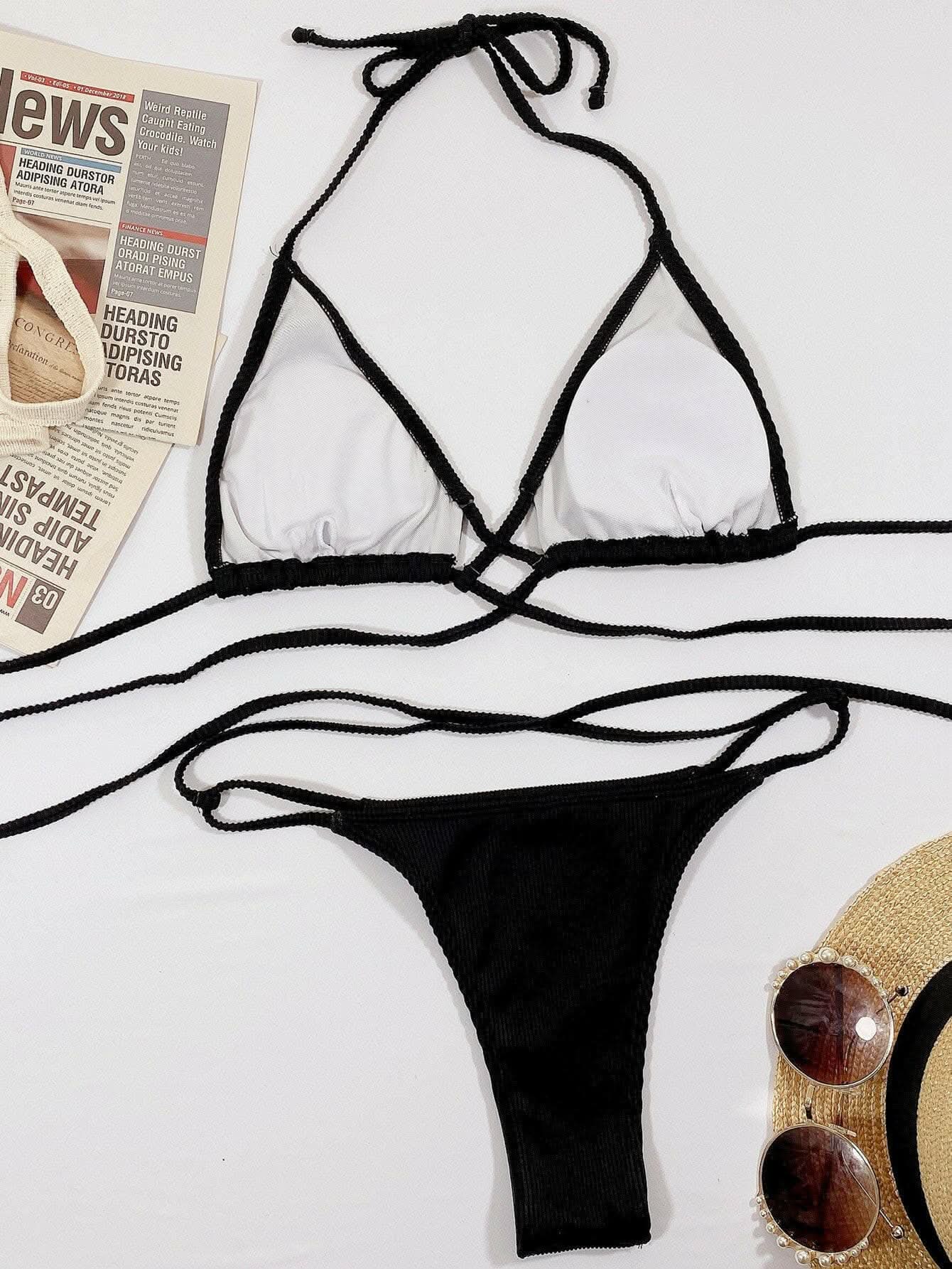 Trendy halter bikini set with high cut bottoms - Love Salve