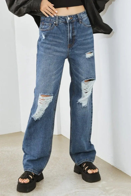 HAMMER COLLECTION Distressed High Waist Jeans for Women - Love Salve