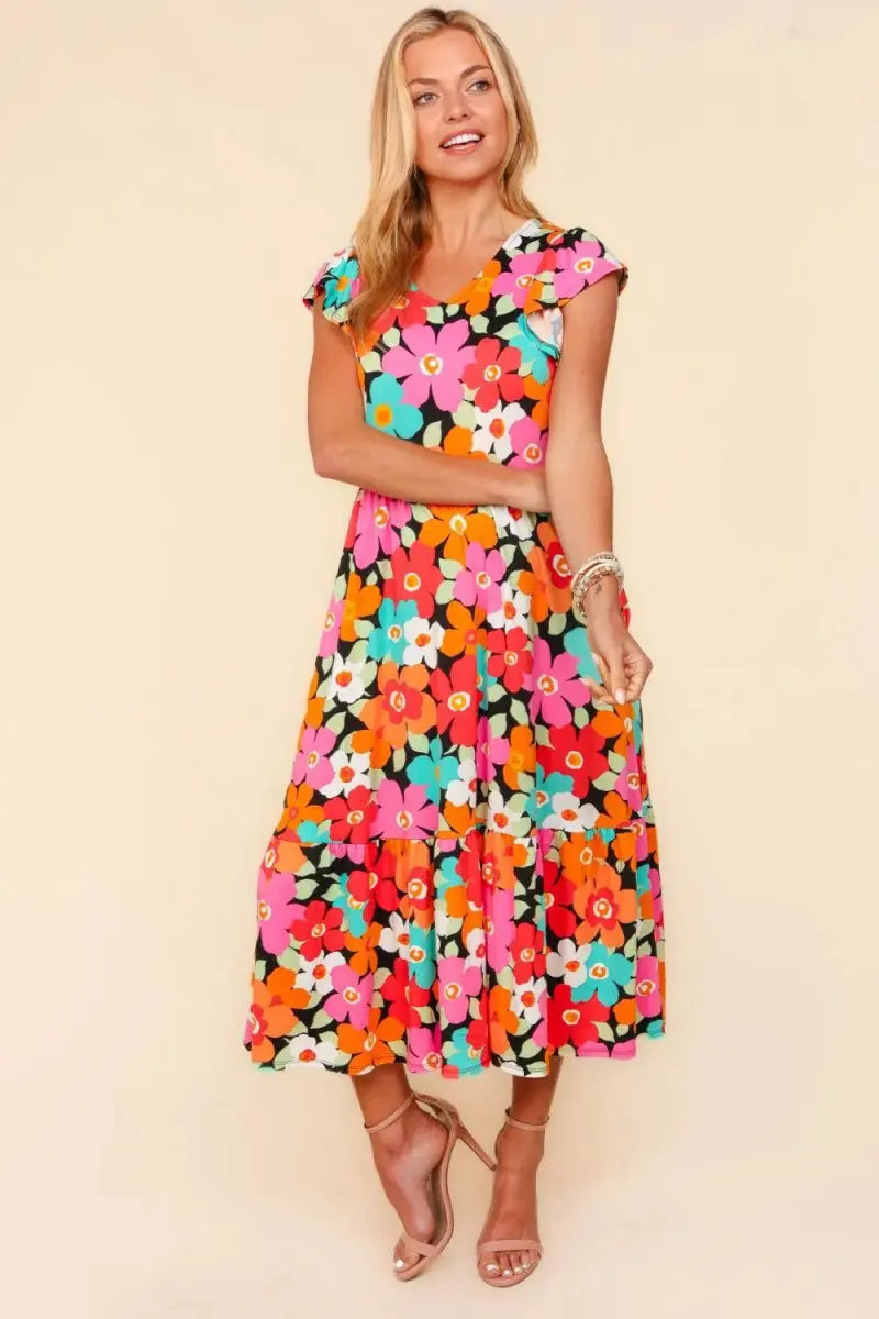 Haptics Floral Midi Dress with Side Pockets for Women - Love Salve