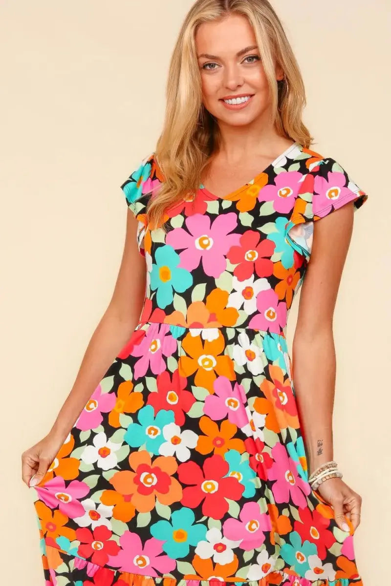 Haptics Floral Midi Dress with Side Pockets for Women - Love Salve