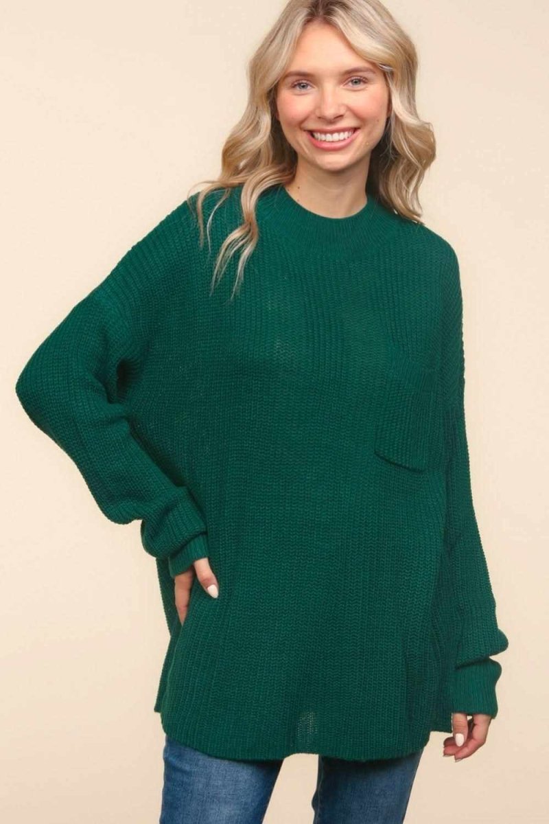 Haptics Full Size Mock Neck Side Slit Knit Top - Love Salve