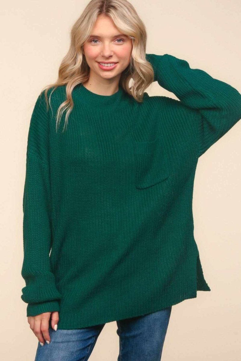 Haptics Full Size Mock Neck Side Slit Knit Top - Love Salve
