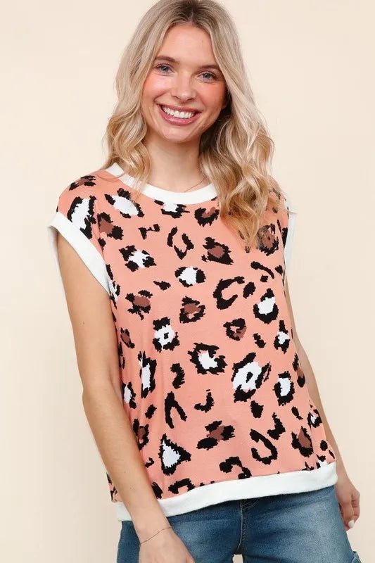 Haptics Leopard Print Dolman Cap Sleeve Knit Top for Women - Love Salve