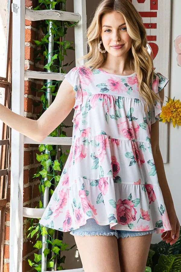 Heimish Full Size Butterfly Short Sleeve Floral Top Plus Size - Love Salve