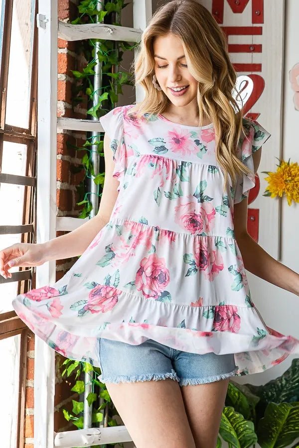 Heimish Full Size Butterfly Short Sleeve Floral Top Plus Size - Love Salve