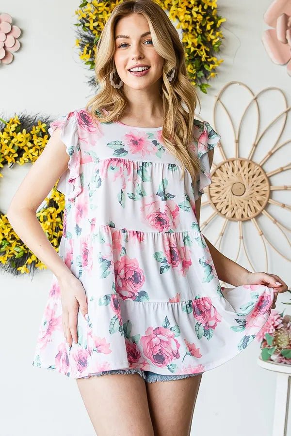 Heimish Full Size Butterfly Short Sleeve Floral Top Plus Size - Love Salve