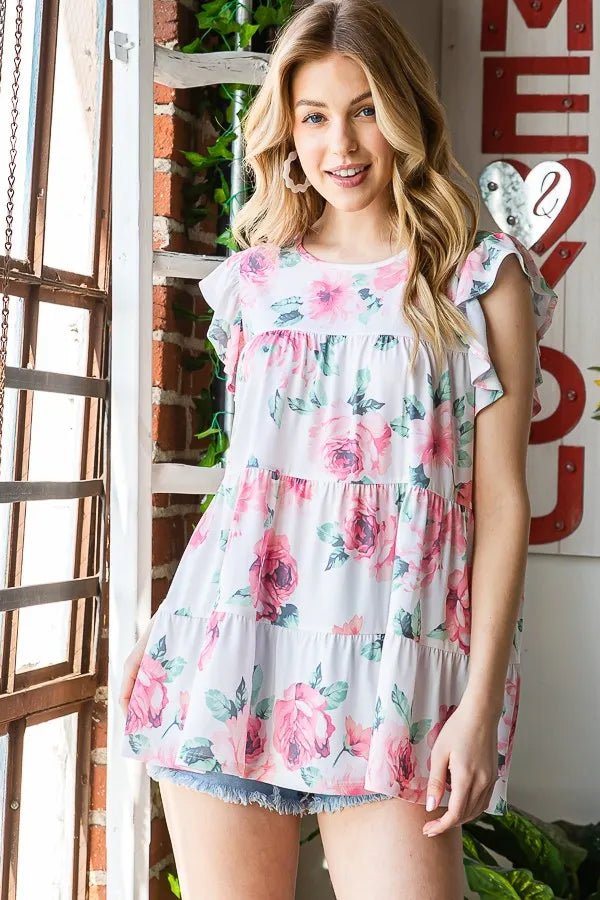Heimish Full Size Butterfly Short Sleeve Floral Top Plus Size - Love Salve