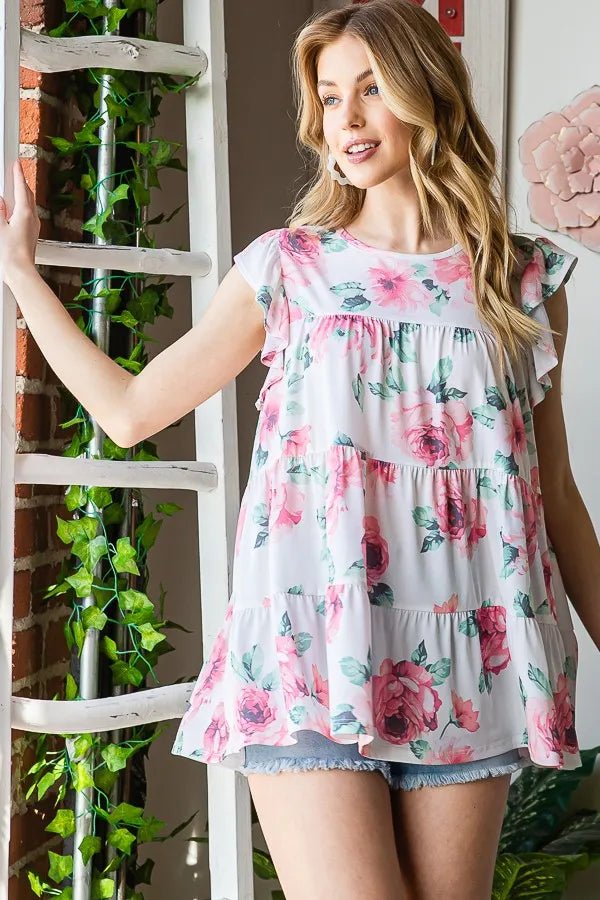 Heimish Full Size Butterfly Short Sleeve Floral Top Plus Size - Love Salve