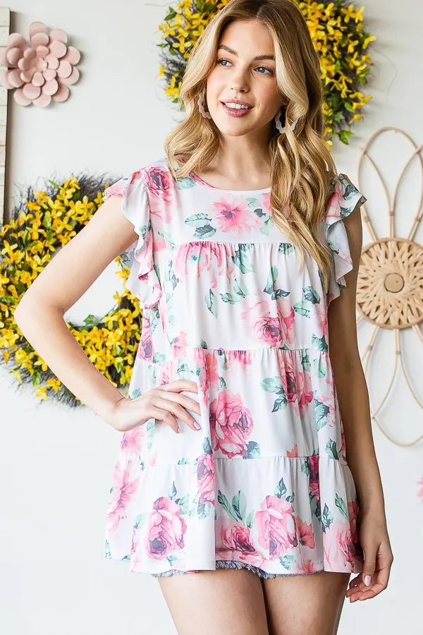 Heimish Full Size Butterfly Short Sleeve Floral Top Plus Size - Love Salve