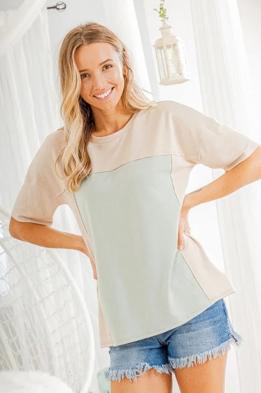 Heimish Full Size Contrast Round Neck Short Sleeve T-Shirt Plus Size - Love Salve