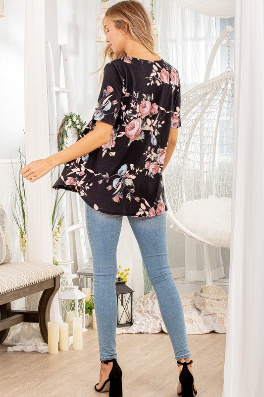 Heimish Full Size Crisscross Neck Floral Babydoll Top Plus Size - Love Salve