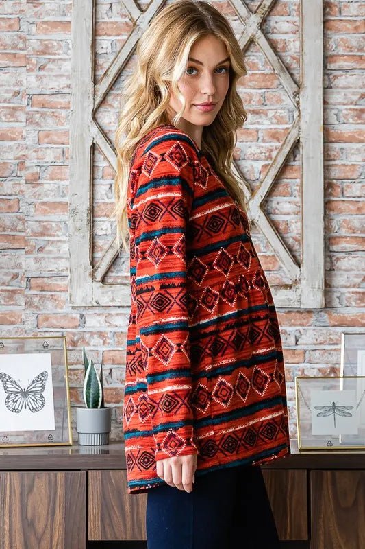 Heimish Full Size Geometric Button Detail Long Sleeve Top - Love Salve