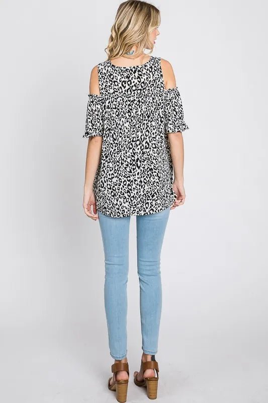 Heimish Full Size Leopard Round Neck Cold Shoulder T-Shirt Plus Size - Love Salve
