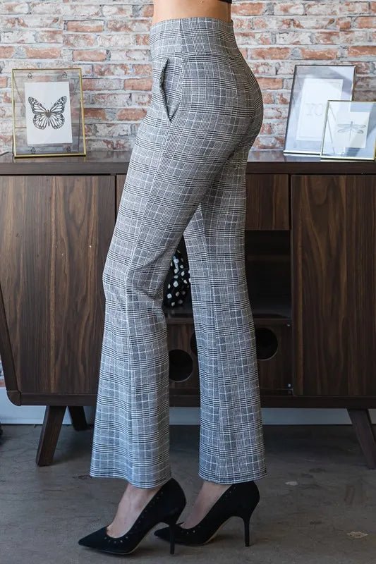 Heimish Full Size Plaid Flare Pants with Wide Waist Band Plus Size - Love Salve