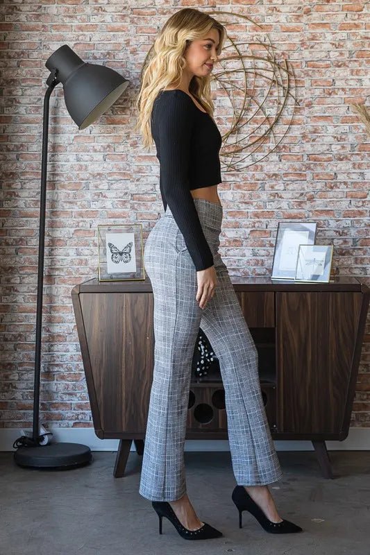 Heimish Full Size Plaid Flare Pants with Wide Waist Band Plus Size - Love Salve