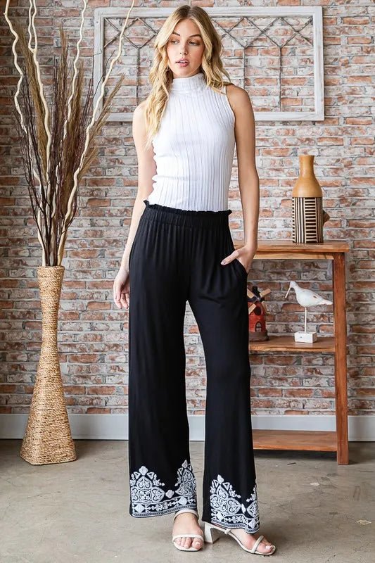 Heimish Full Size Solid Damask Casual Pants Plus Size Stylish - Love Salve