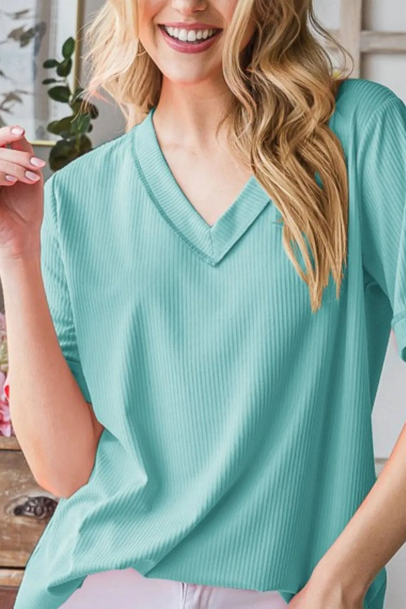 Heimish Full Size V-Neck Half Sleeve T-Shirt Plus Size Options - Love Salve