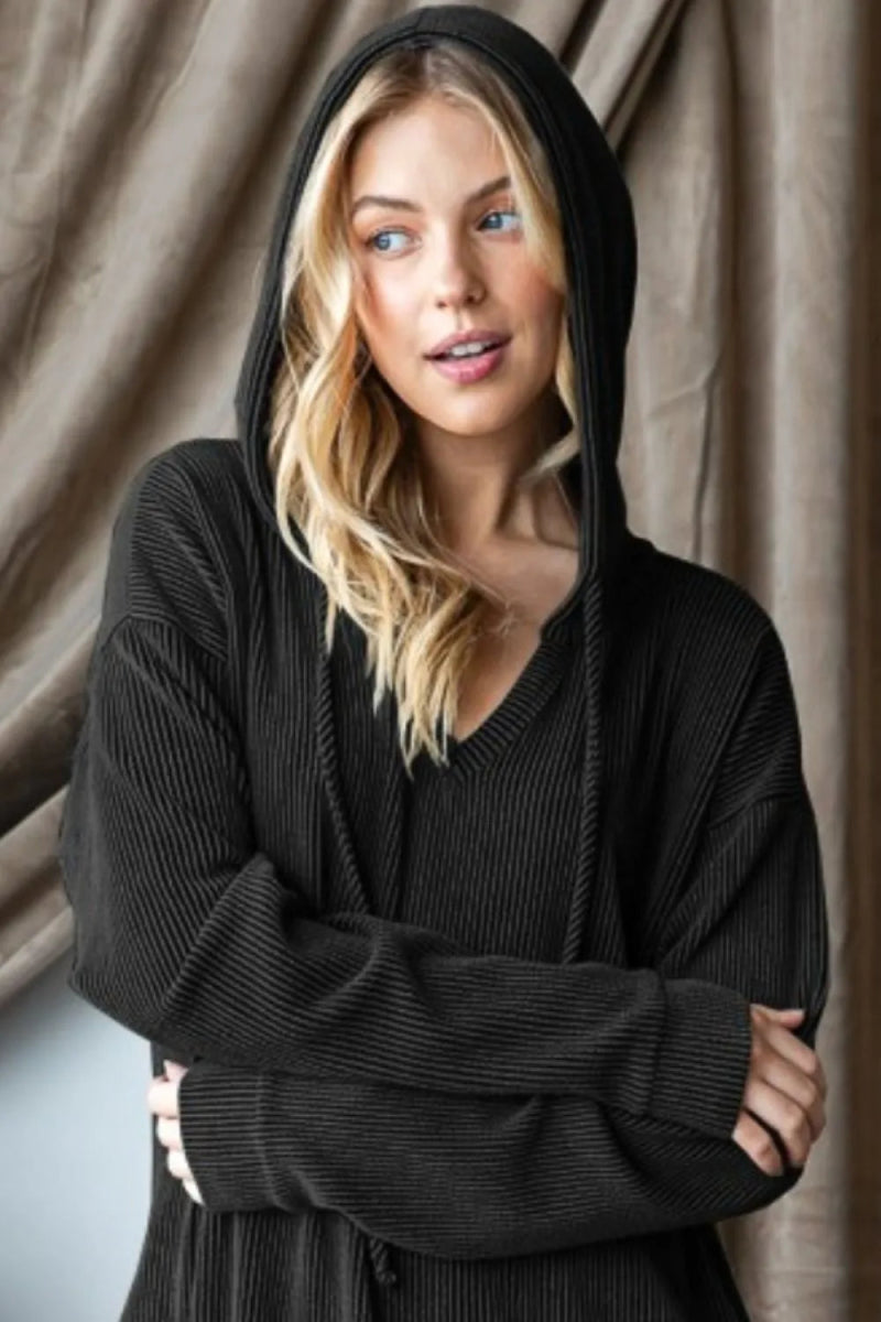 Heimish Ribbed Long Sleeve Hooded Dress for Women - Love Salve