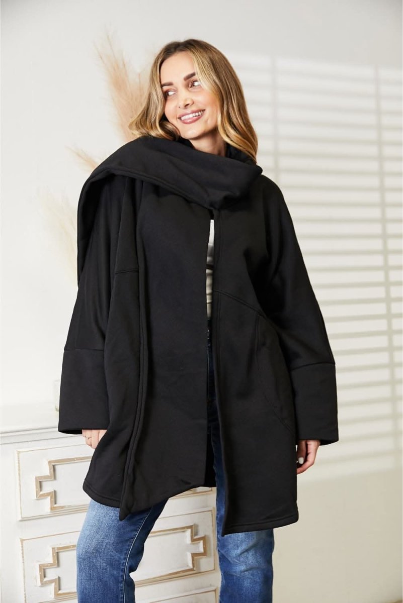 HEYSON Full Size Open Front Cardigan with Scarf Design - Love Salve