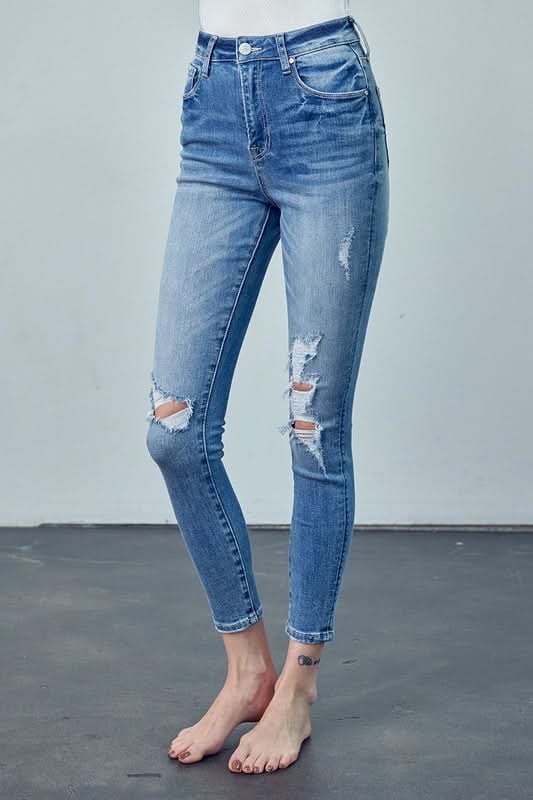 HIGH RISE ANKLE SKINNY JEANS - Love Salve