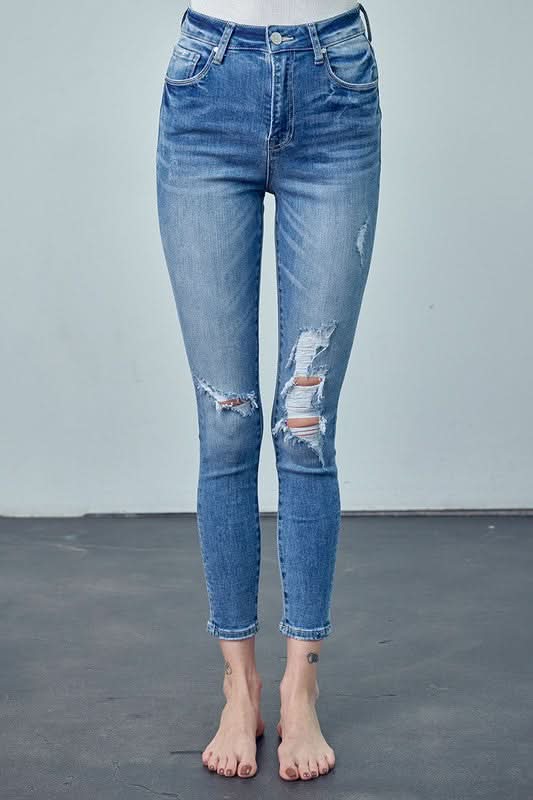 HIGH RISE ANKLE SKINNY JEANS - Love Salve