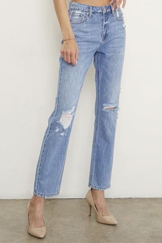 HIGH RISE DISTRESSED GIRLFRIEND JEANS - Love Salve