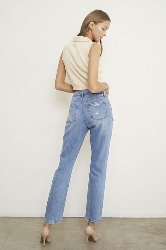 HIGH RISE DISTRESSED GIRLFRIEND JEANS - Love Salve
