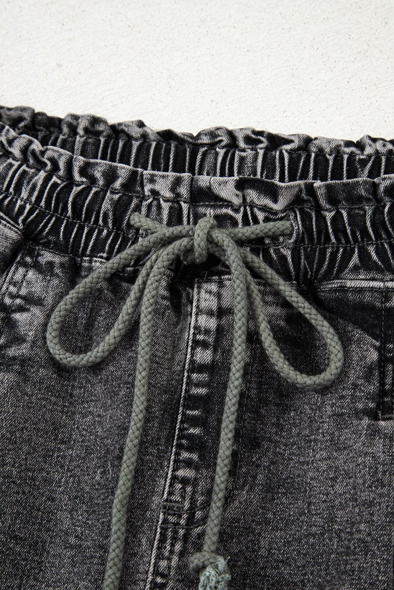 High-Rise Drawstring High Waist Casual Denim Shorts with Pockets - Love Salve
