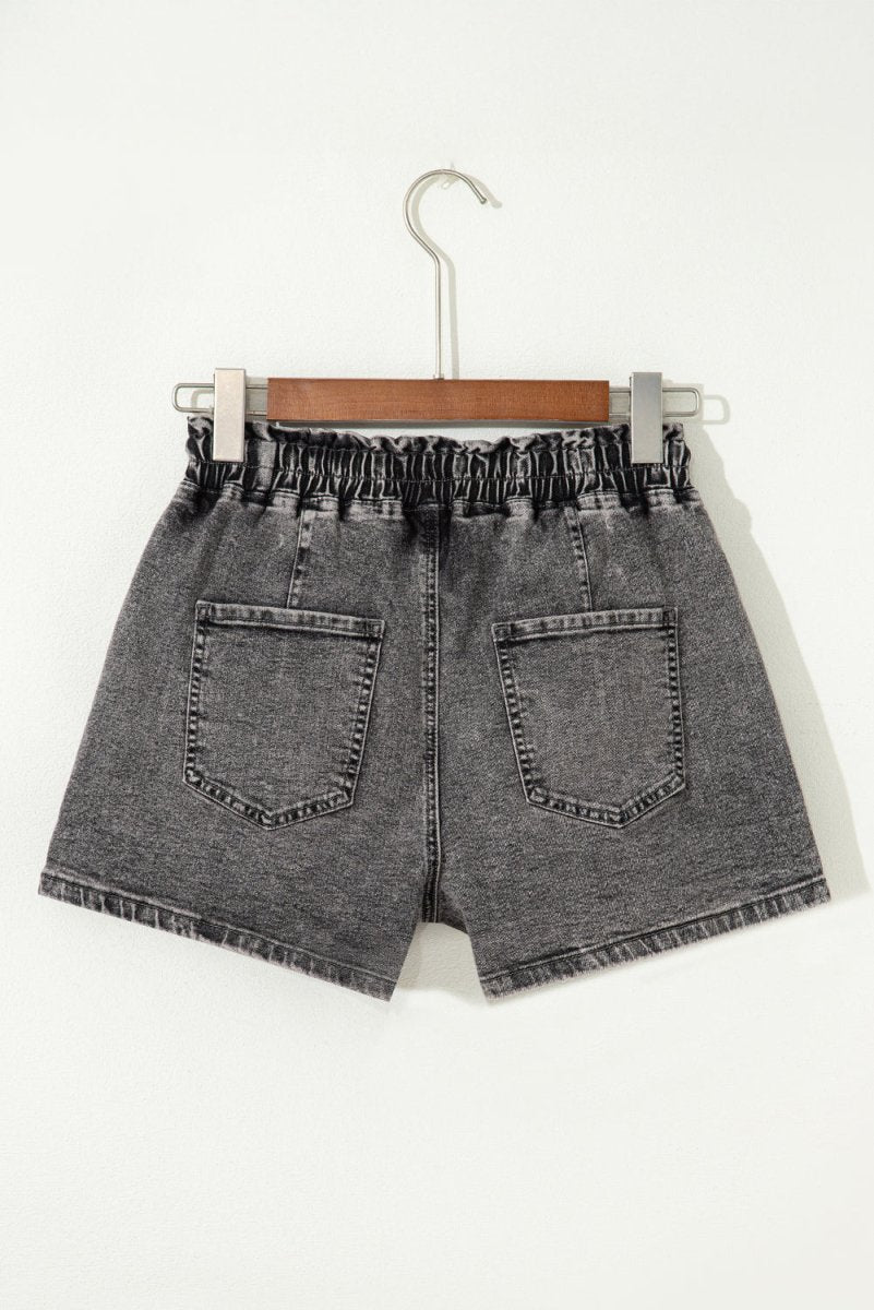 High-Rise Drawstring High Waist Casual Denim Shorts with Pockets - Love Salve
