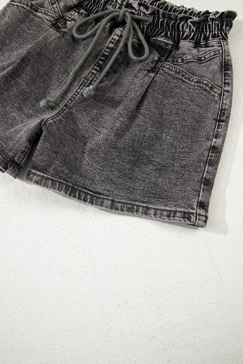High-Rise Drawstring High Waist Casual Denim Shorts with Pockets - Love Salve