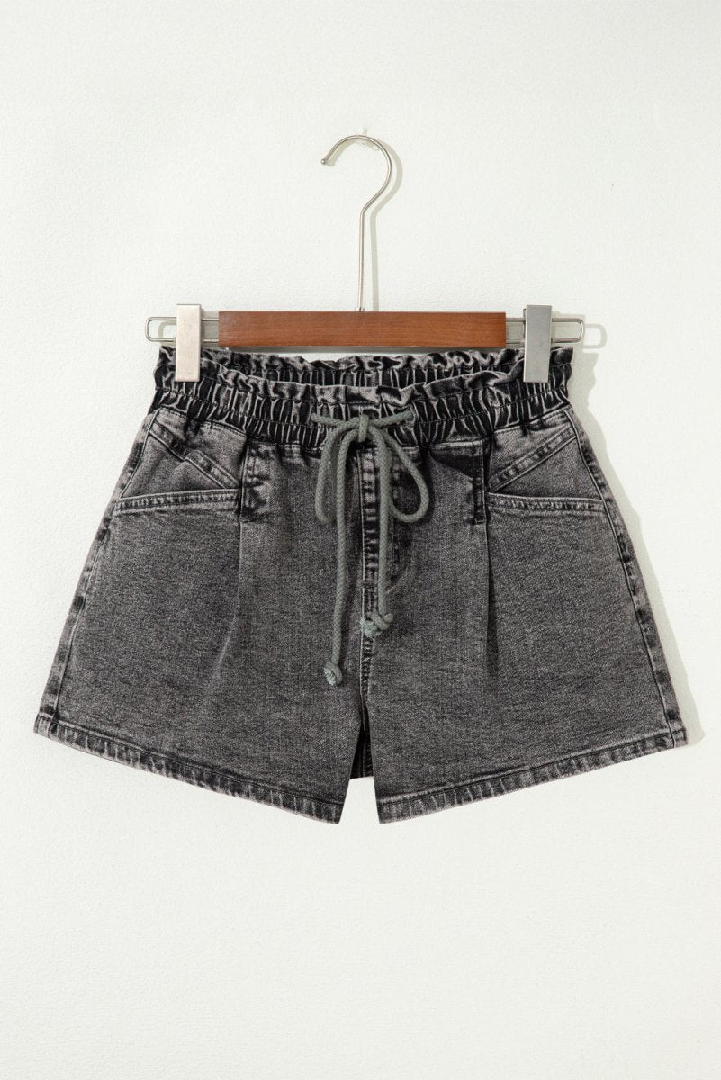High-Rise Drawstring High Waist Casual Denim Shorts with Pockets - Love Salve