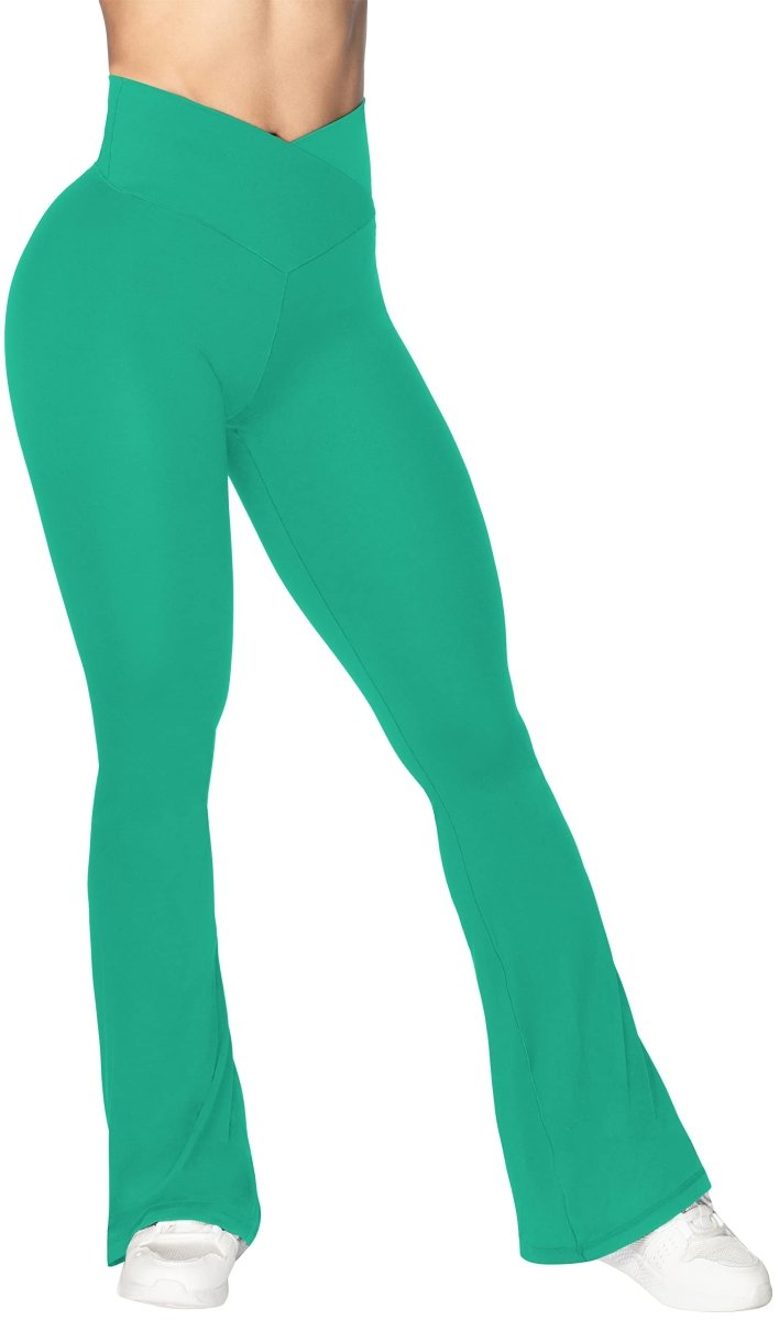 High-Waisted Flare Leggings with Tummy Control - Stylish Crossover Yoga Pants - Love Salve