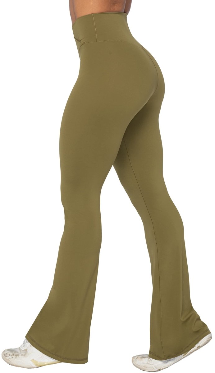 High-Waisted Flare Leggings with Tummy Control - Stylish Crossover Yoga Pants - Love Salve