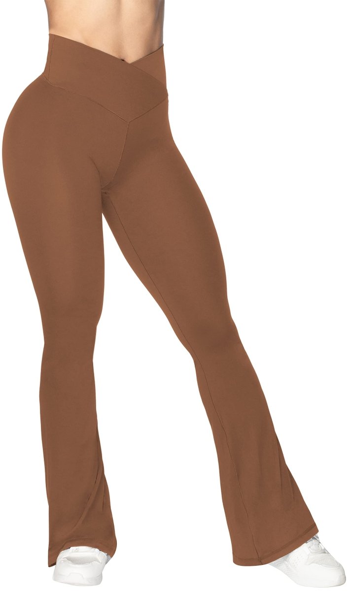 High-Waisted Flare Leggings with Tummy Control - Stylish Crossover Yoga Pants - Love Salve