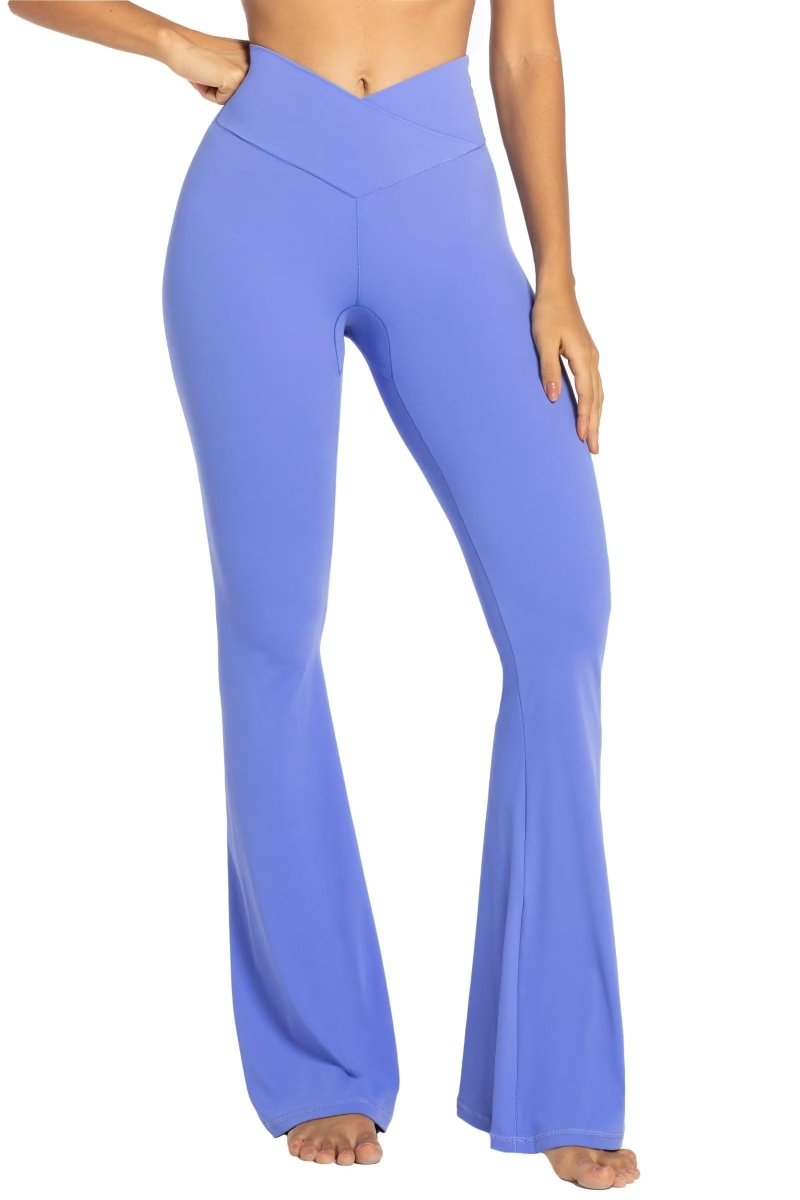 High-Waisted Flare Leggings with Tummy Control - Stylish Crossover Yoga Pants - Love Salve