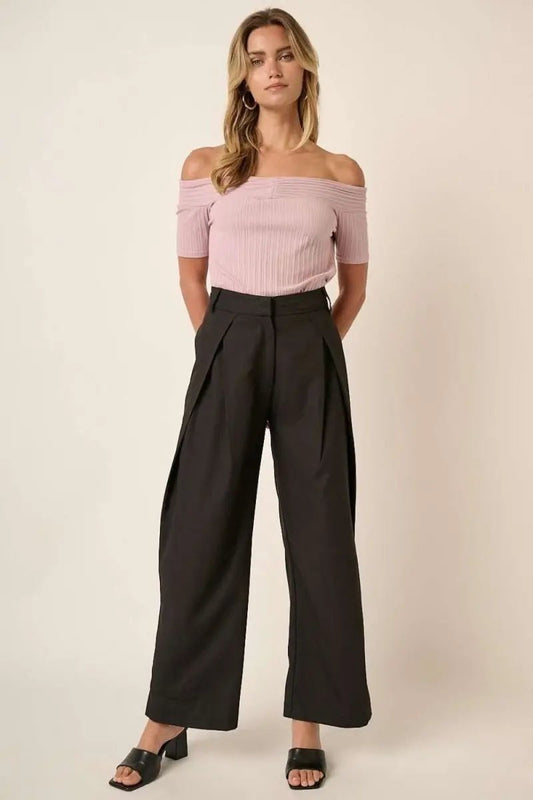 High-Waisted Linen Blend Wide Leg Trousers with Deep Pleats - Love Salve