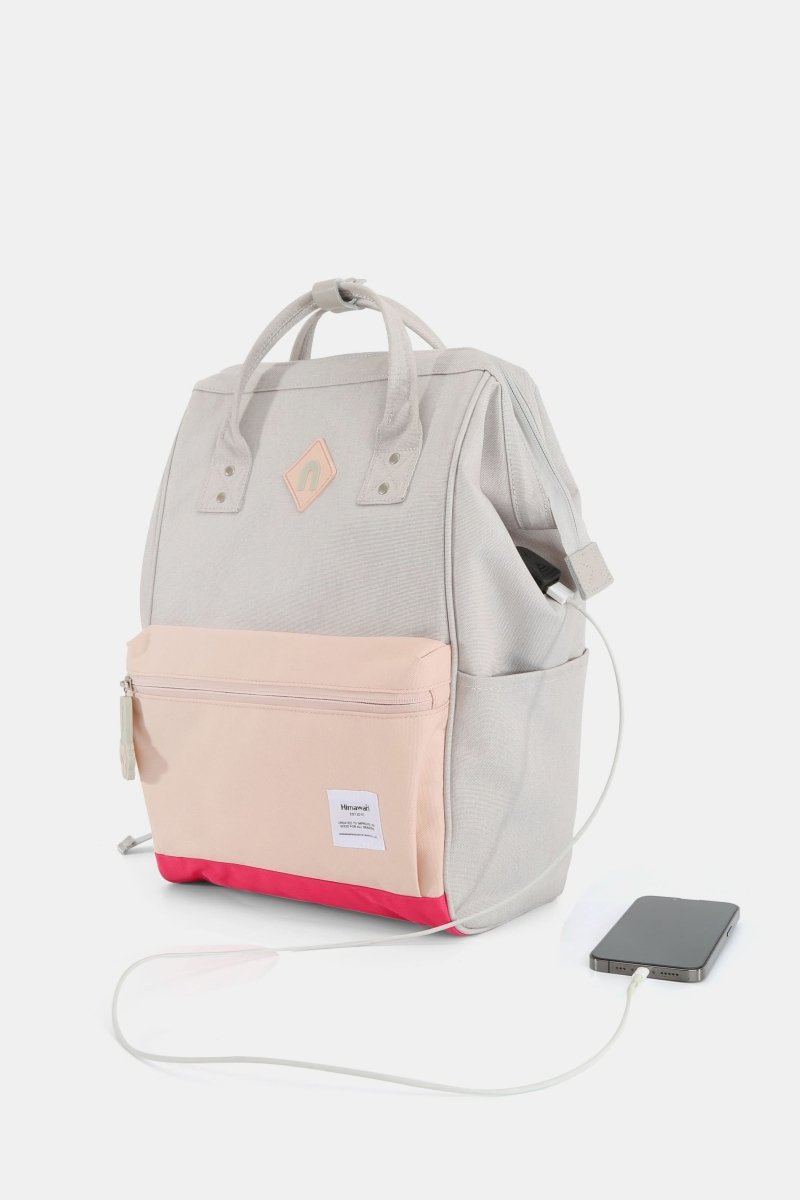 Himawari Contrast Waterproof Backpack Bag with External USB Port - Love Salve
