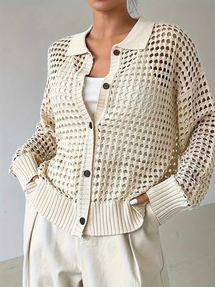 Hollow Out Knit Button Front Cardigan - Love Salve
