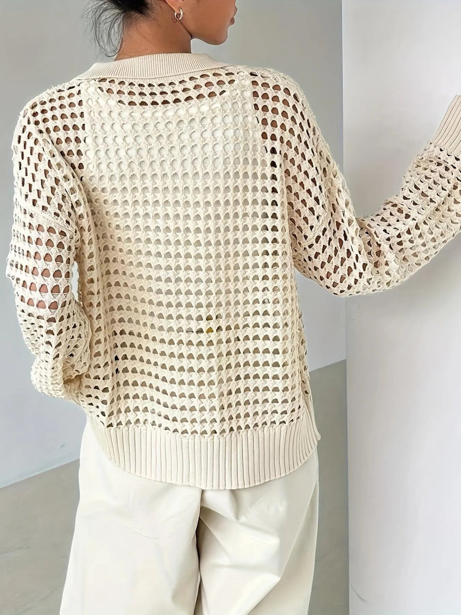 Hollow Out Knit Button Front Cardigan - Love Salve