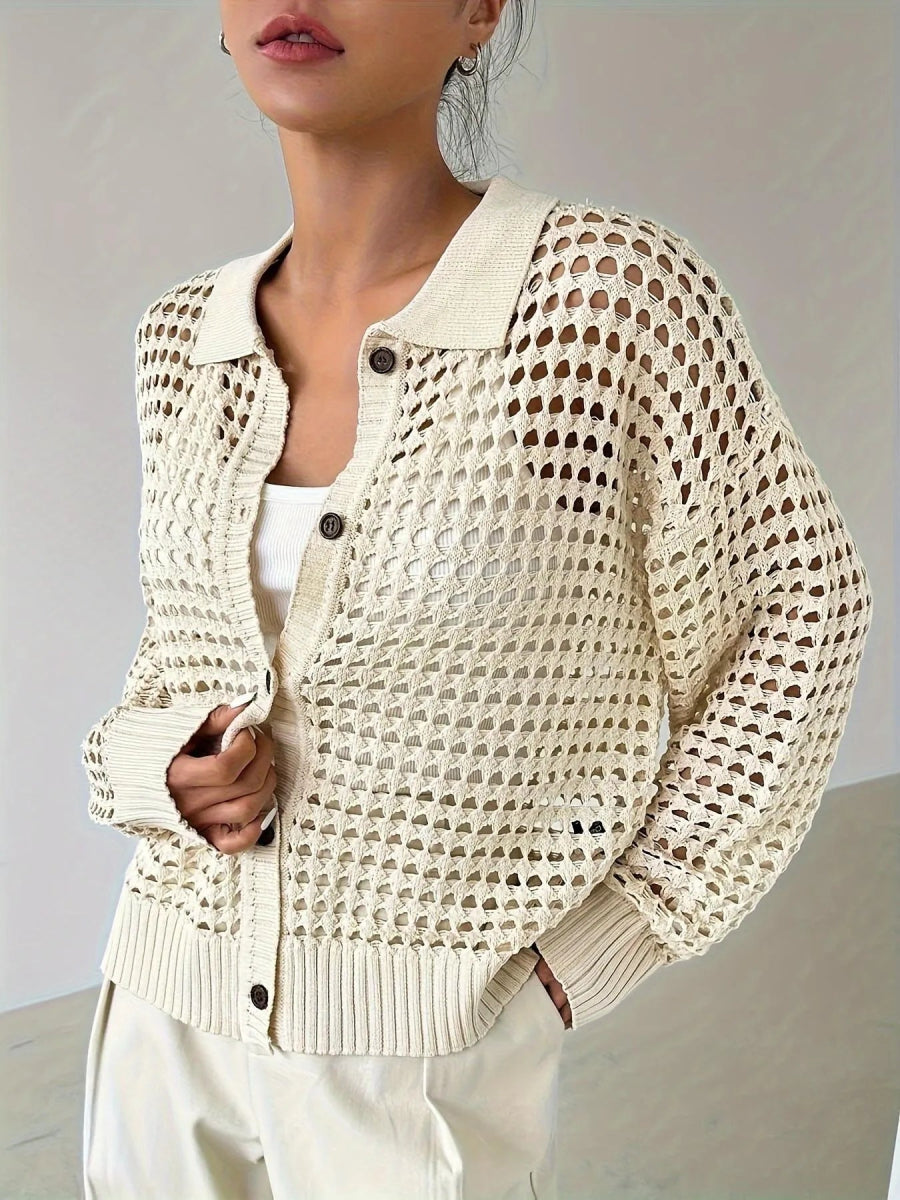 Hollow Out Knit Button Front Cardigan - Love Salve