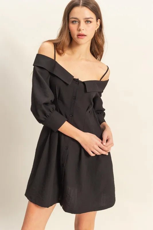 HYFVE Button Down Spaghetti Strap Mini Dress with Pockets - Love Salve