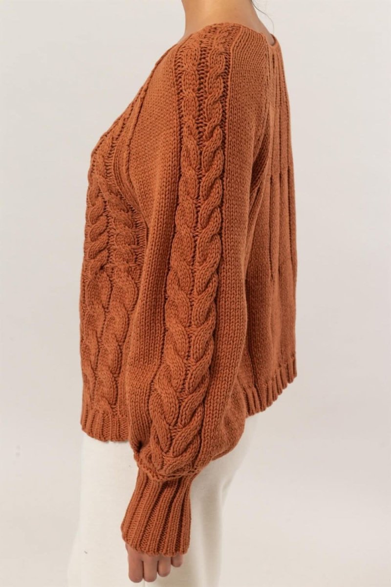 HYFVE Cable-Knit Round Neck Raglan Sleeve Sweater - Love Salve