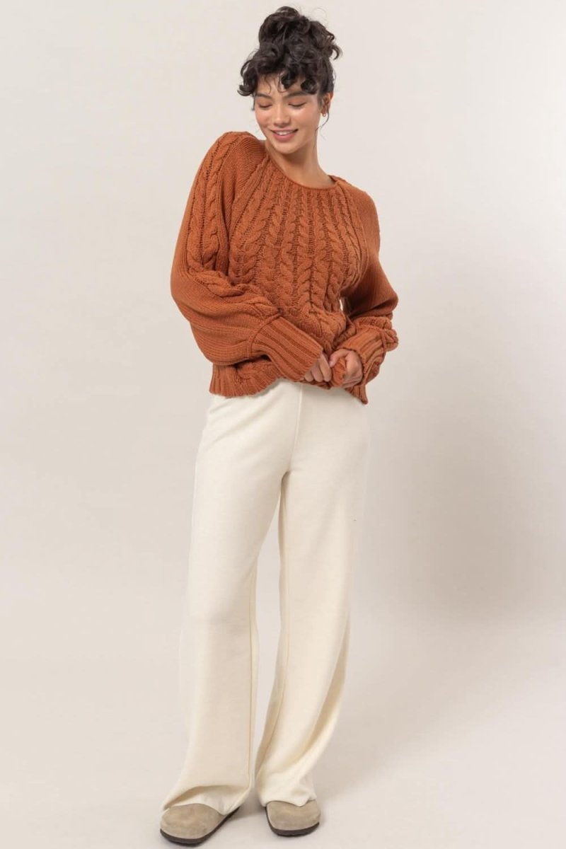 HYFVE Cable-Knit Round Neck Raglan Sleeve Sweater - Love Salve