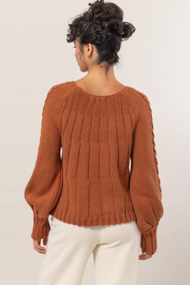 HYFVE Cable-Knit Round Neck Raglan Sleeve Sweater - Love Salve