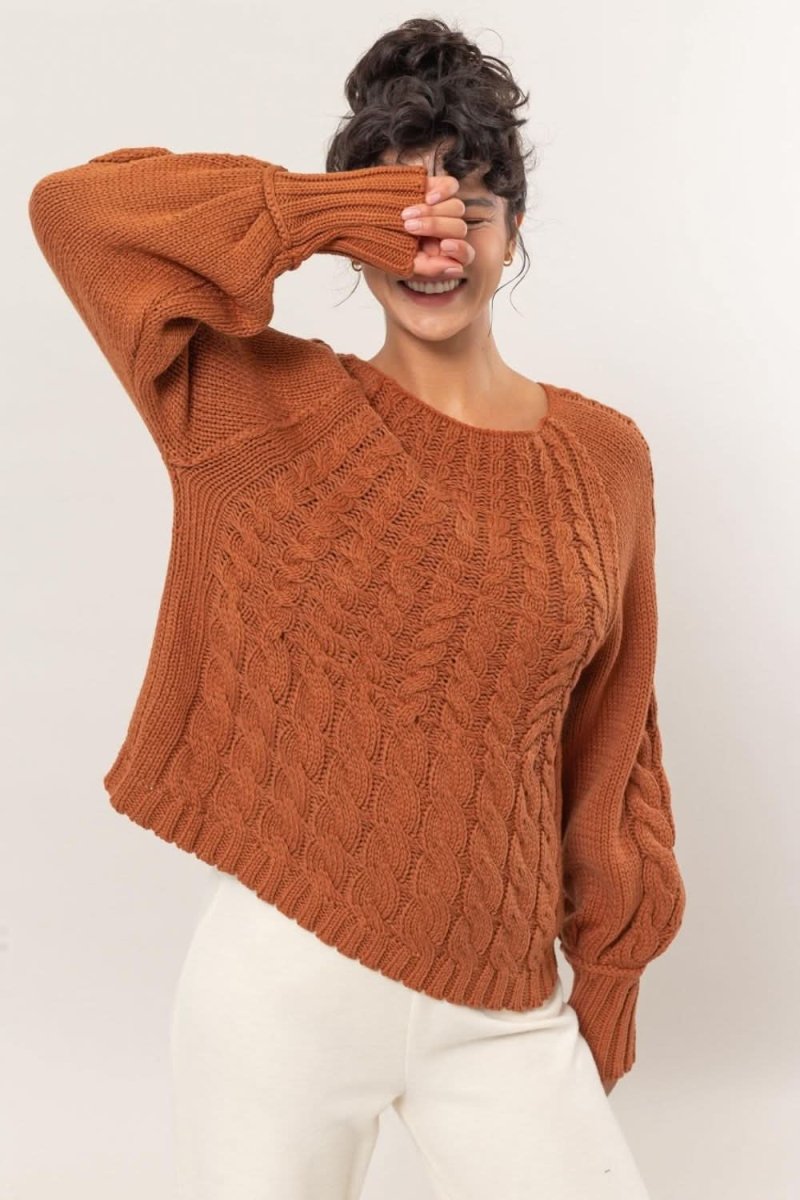 HYFVE Cable-Knit Round Neck Raglan Sleeve Sweater - Love Salve