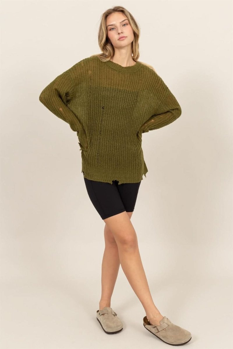 HYFVE Distressed Long Sleeve Knit Top - Love Salve