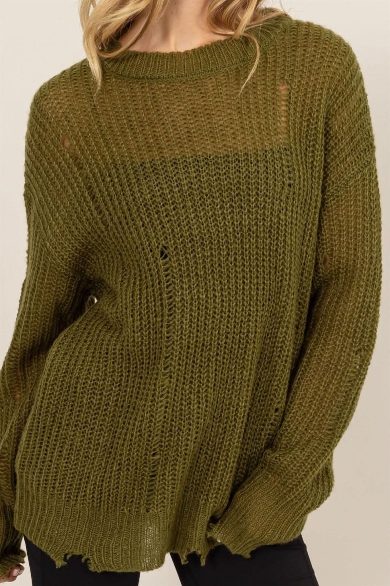HYFVE Distressed Long Sleeve Knit Top - Love Salve
