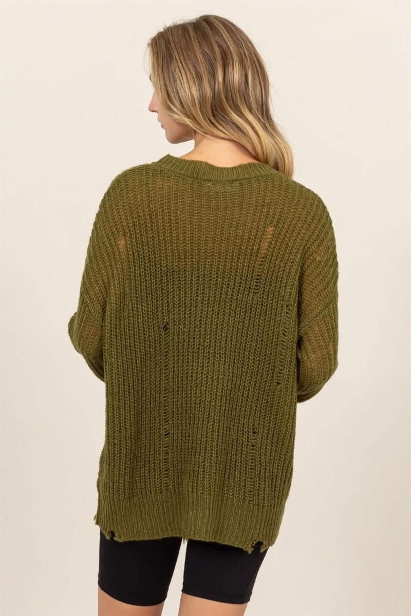 HYFVE Distressed Long Sleeve Knit Top - Love Salve
