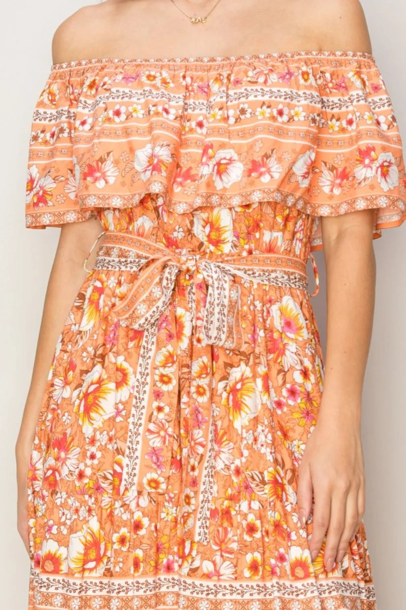 HYFVE Floral Off-Shoulder Tie Front Maxi Dress for Women - Love Salve